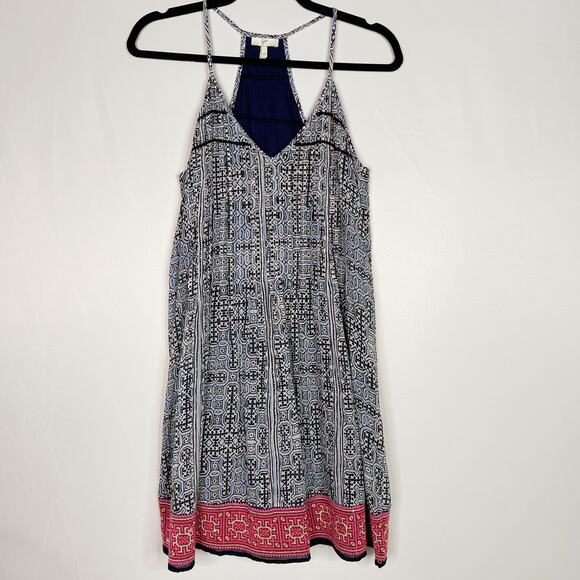 Joie XSmall Cintia Dress Blue Red Pink Embroidered Racerback V Neck Boho Tribal - Picture 1 of 13